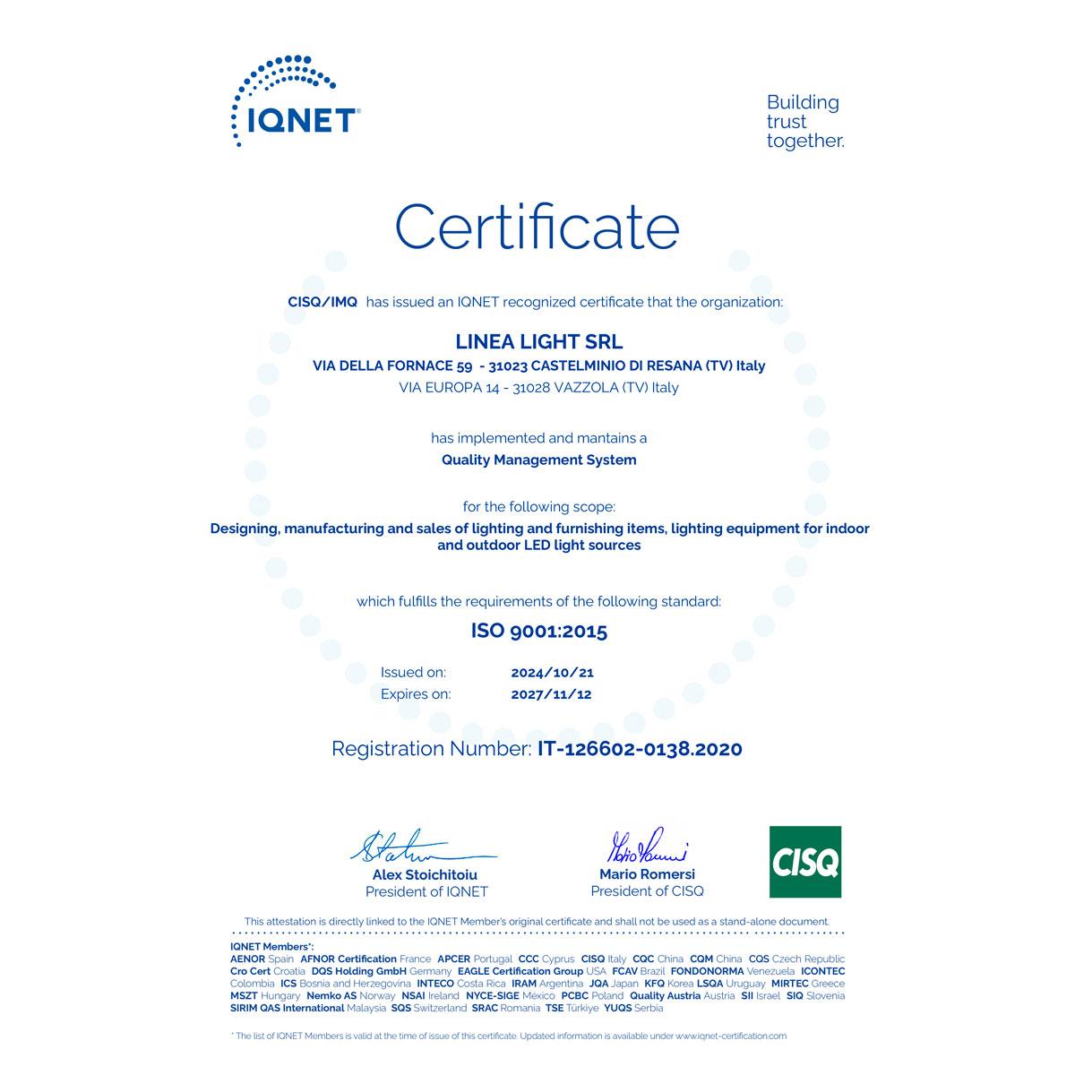 Certificato 9001 Linealightgroup